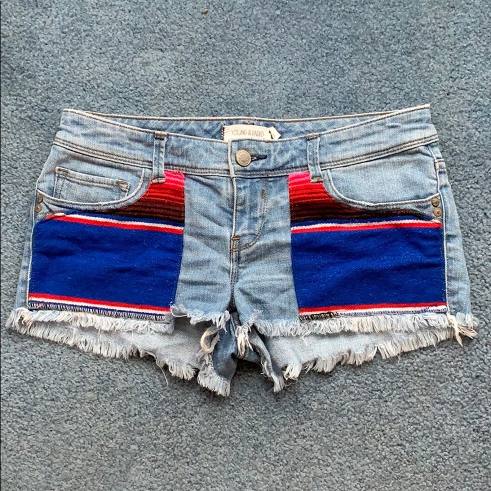 Young & Faded Lowrise Aztec Distressed Shorts